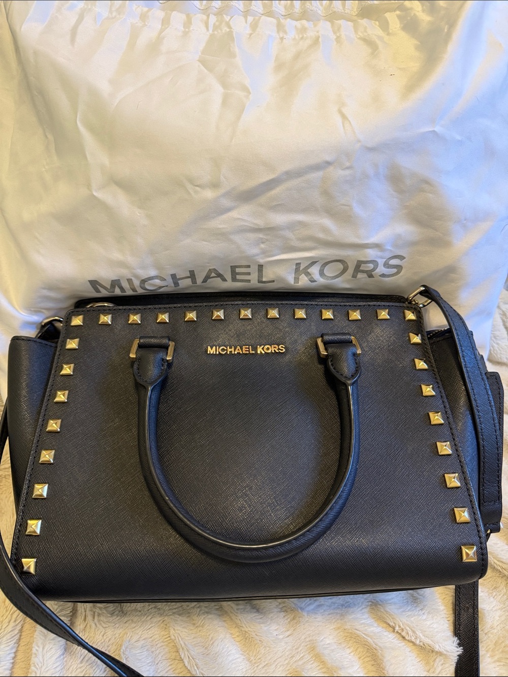 Michael Kors Black Saffiano Studded Satchel